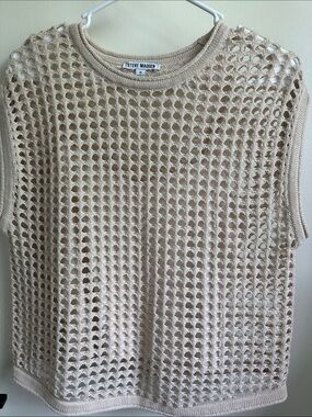 Steve Madden Open-Knit Sleeveless Tank in Beige size Small